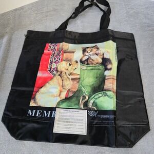 Humane Society Dog Cat Debbie Cook Art Black Nylon Zipper Tote Bag Shopper